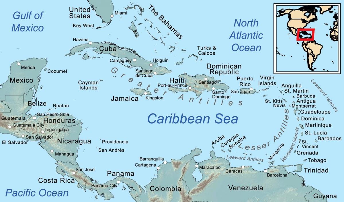 Karte von Belize und die umliegenden Inseln