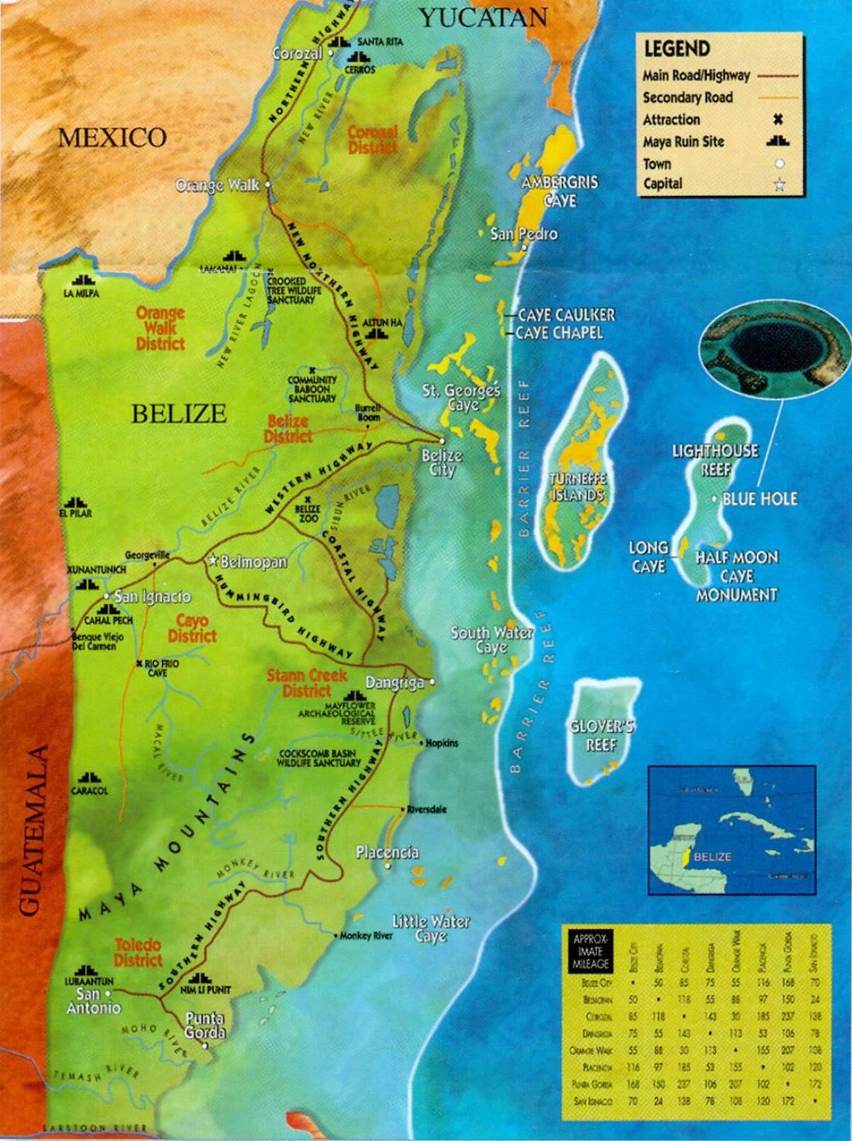 Belize Ruinen Karte