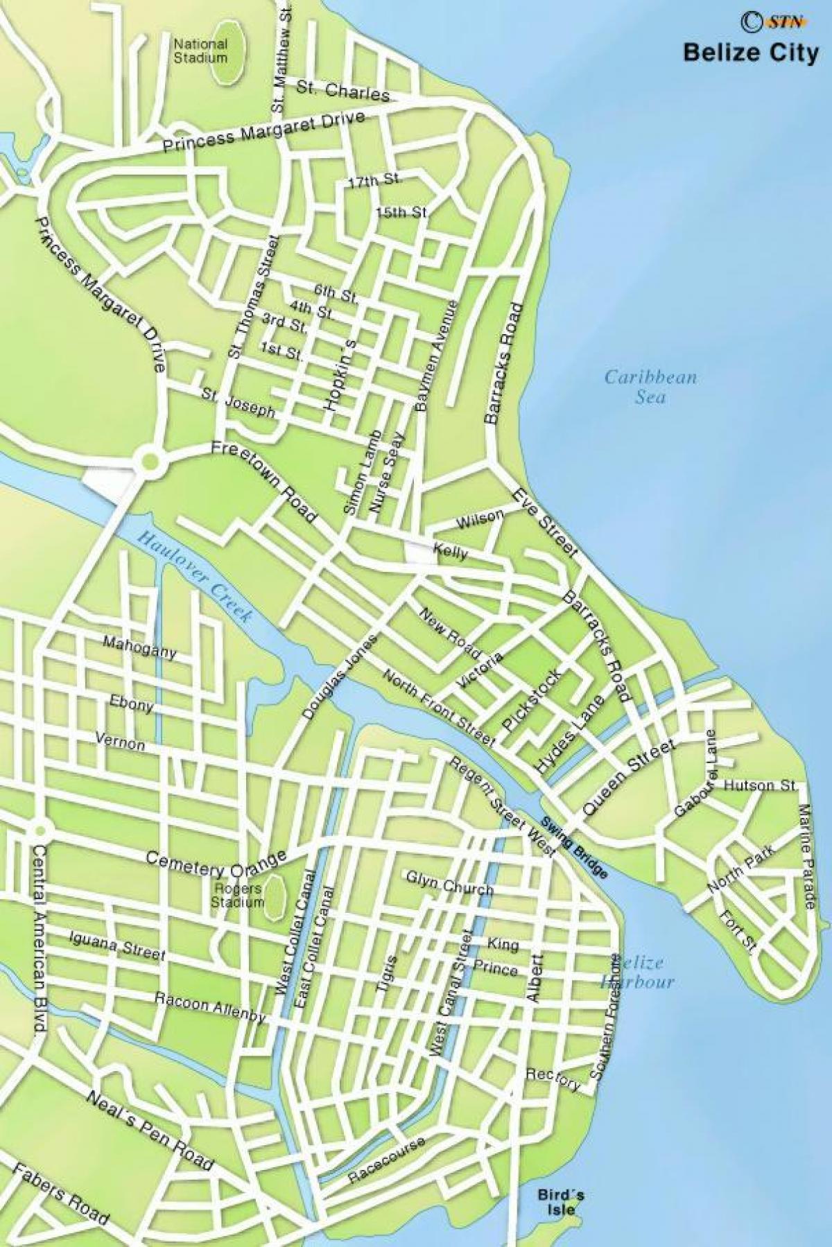 Karte von Belize Stadt Straßen