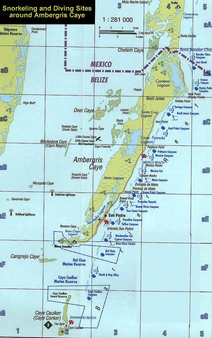 Karte von Belize Schnorcheln