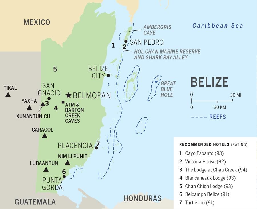 Karte von Belize Strände