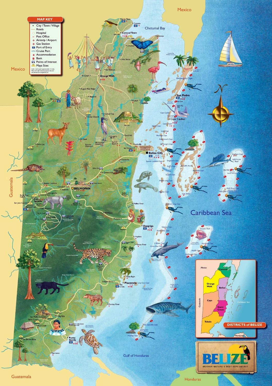 Karte von Belize Wasserfälle