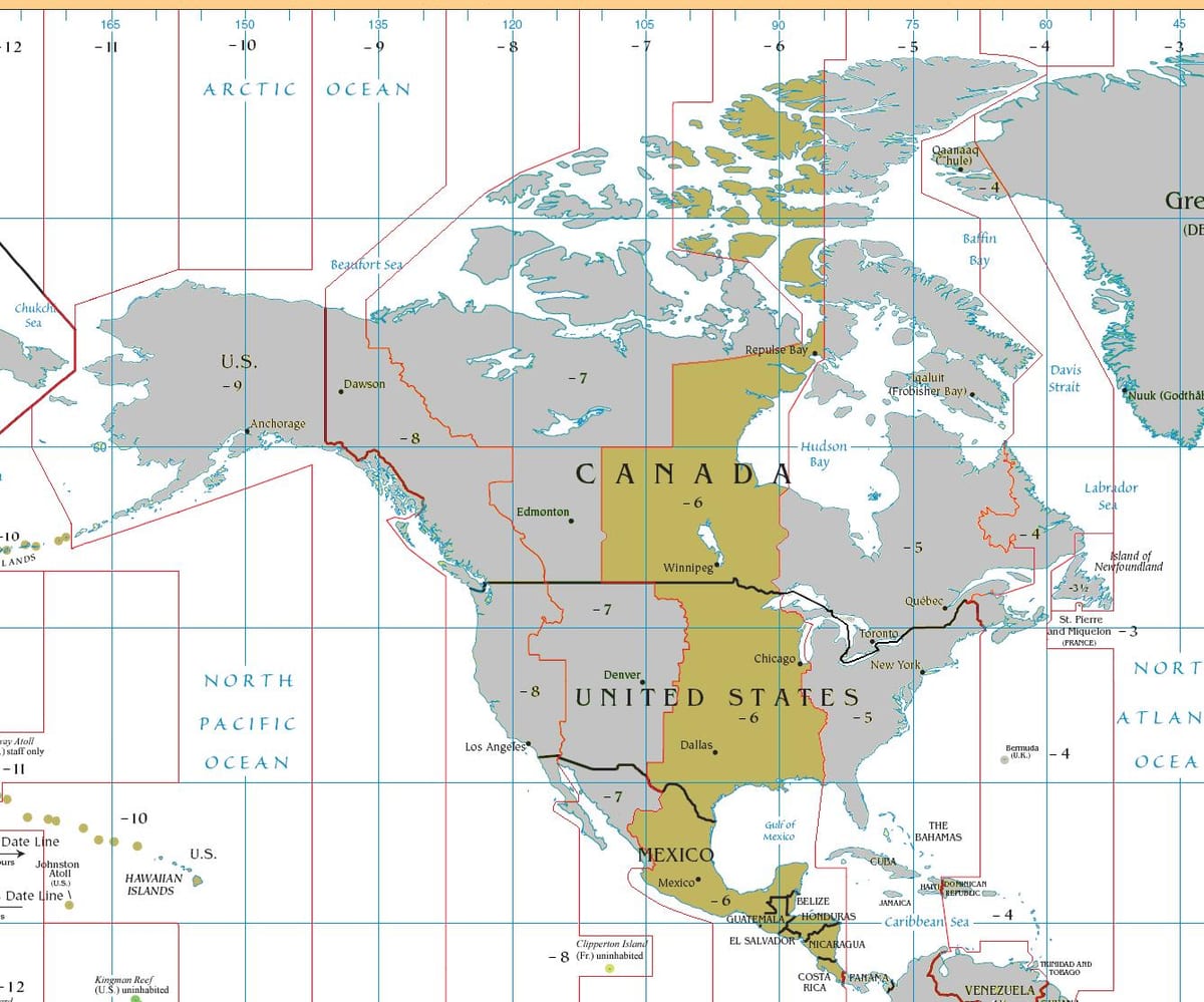 Karte von Belize Zeitzone