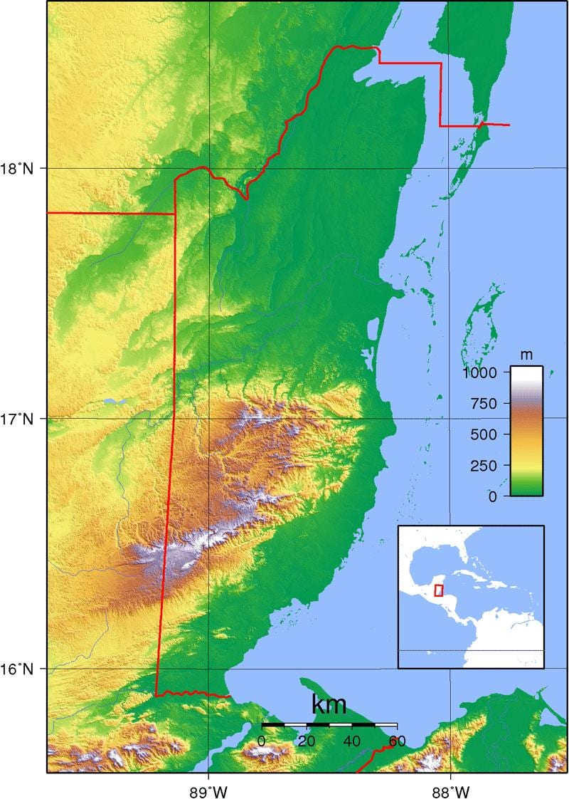 Karte von physischen Belize