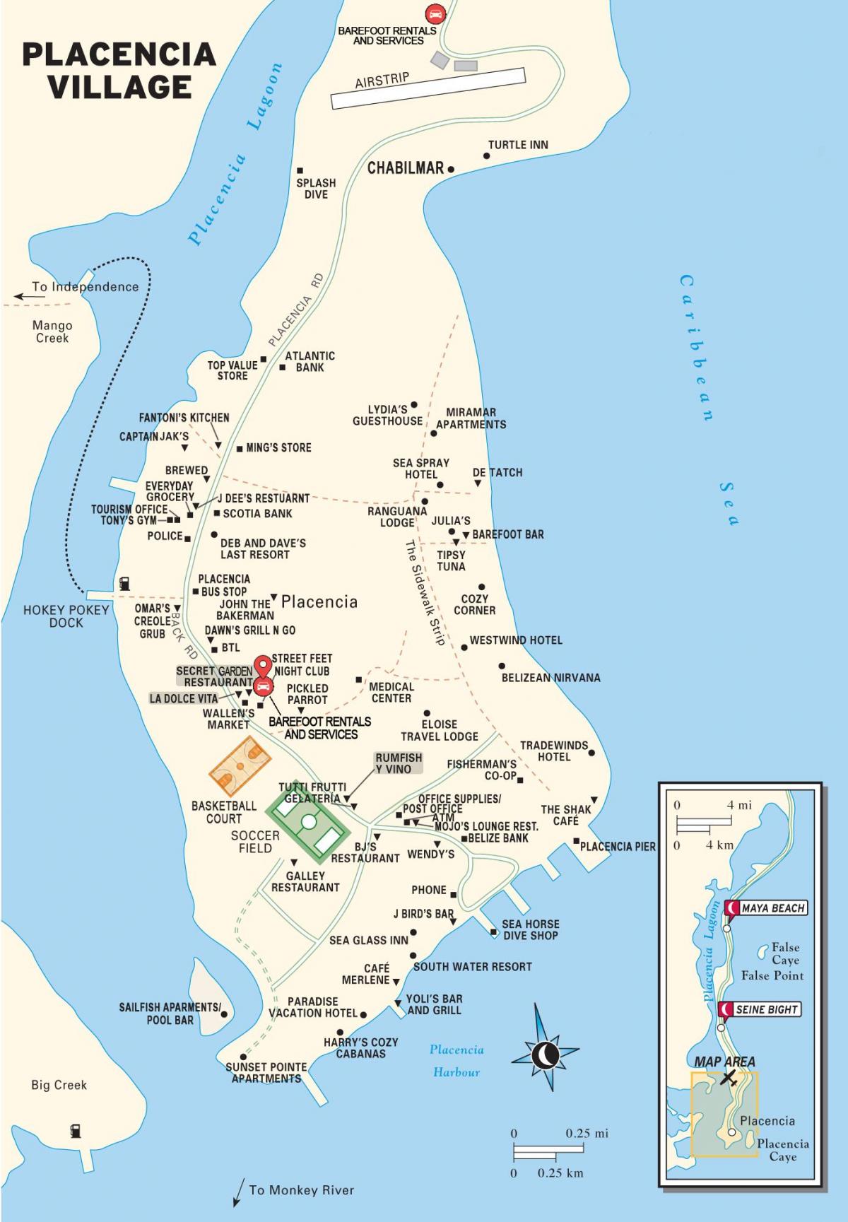 Karte von placencia village, Belize