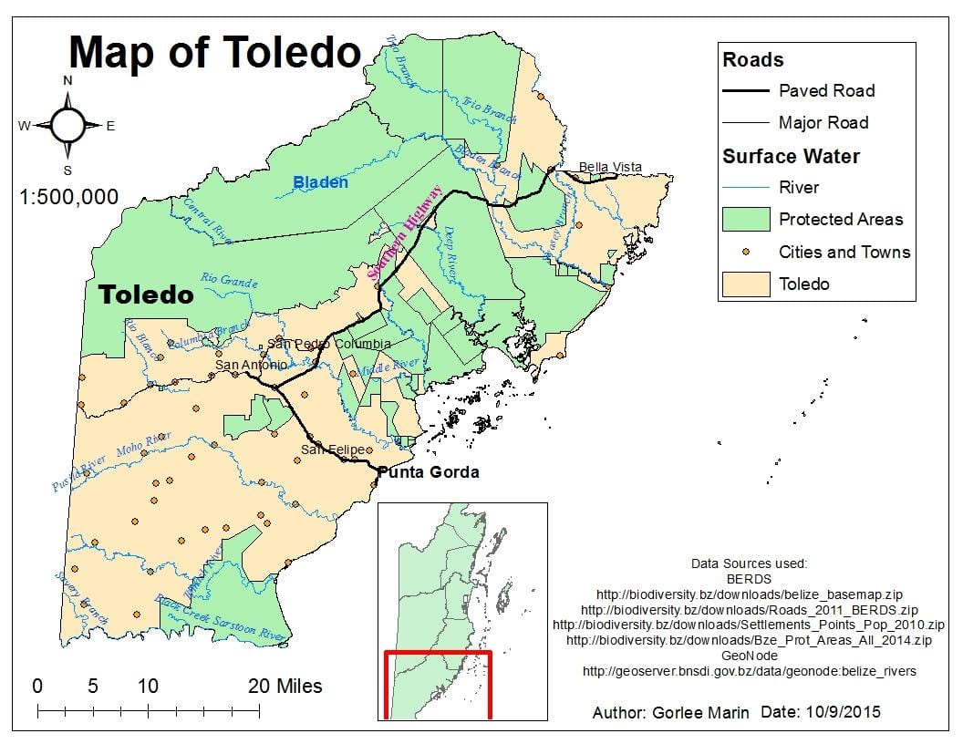 Karte von toledo district in Belize