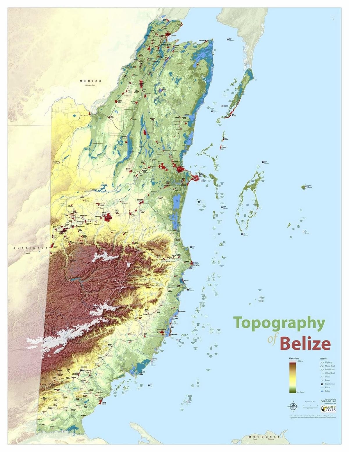 Karte der topographischen Belize