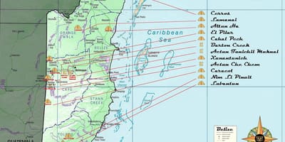 Karte von Belize Pyramiden